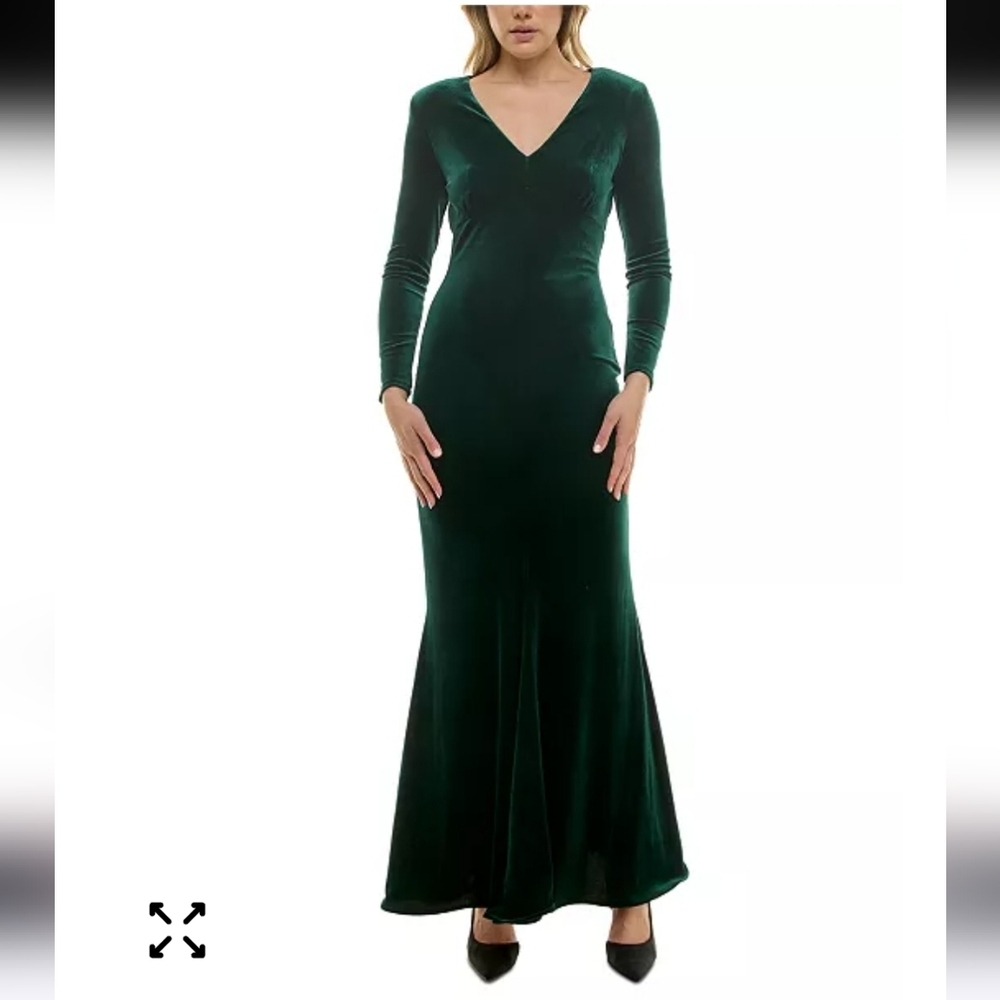 $228 Taylor Womens Long-Sleeve Velvet Mermaid Gown Sz 4 Green NWT Party Cocktail